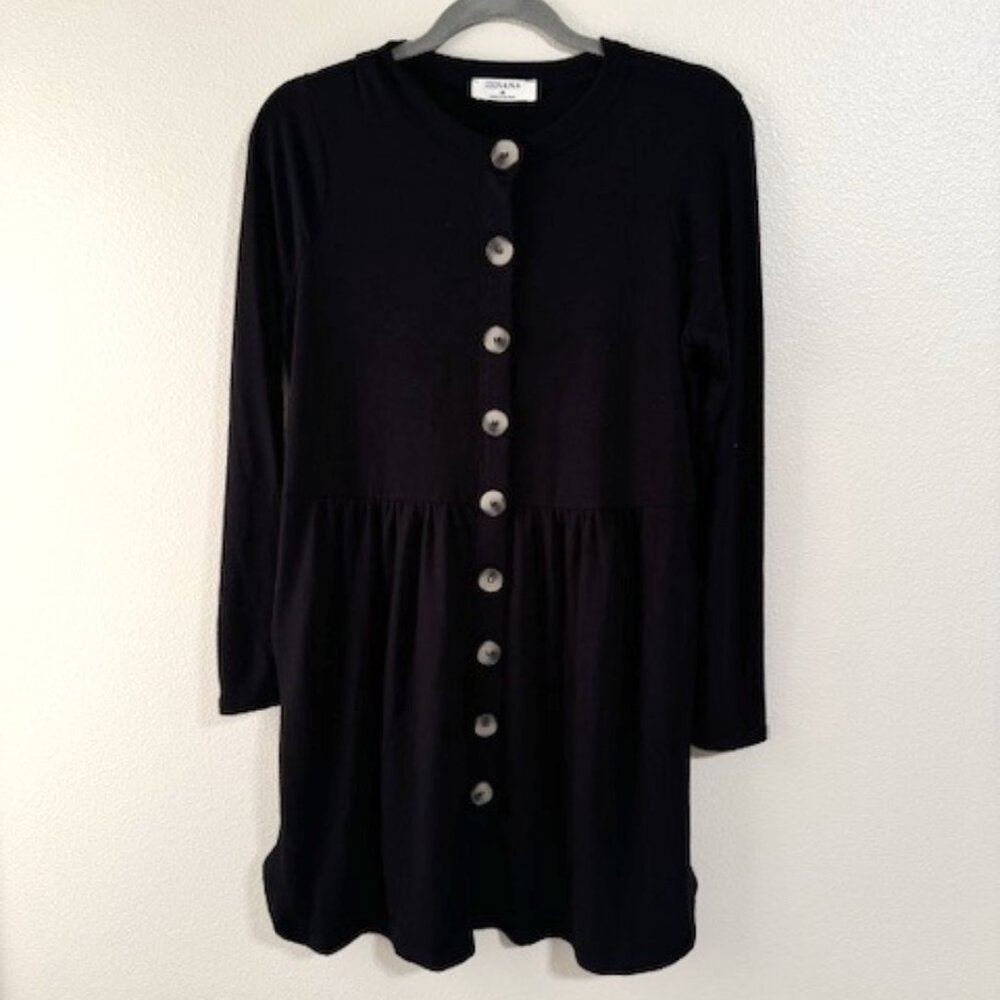 Zenana Black Cotton Button Dress - M
